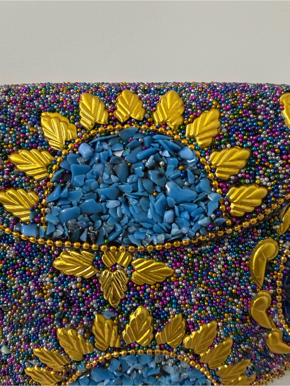 Ramla Moroccan Handmade Beaded Mosaic Half Moon Crossbody Evening Clutch Bag - Picture 2 of 8